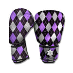 Black Grey And Purple Argyle Print Boxing Gloves