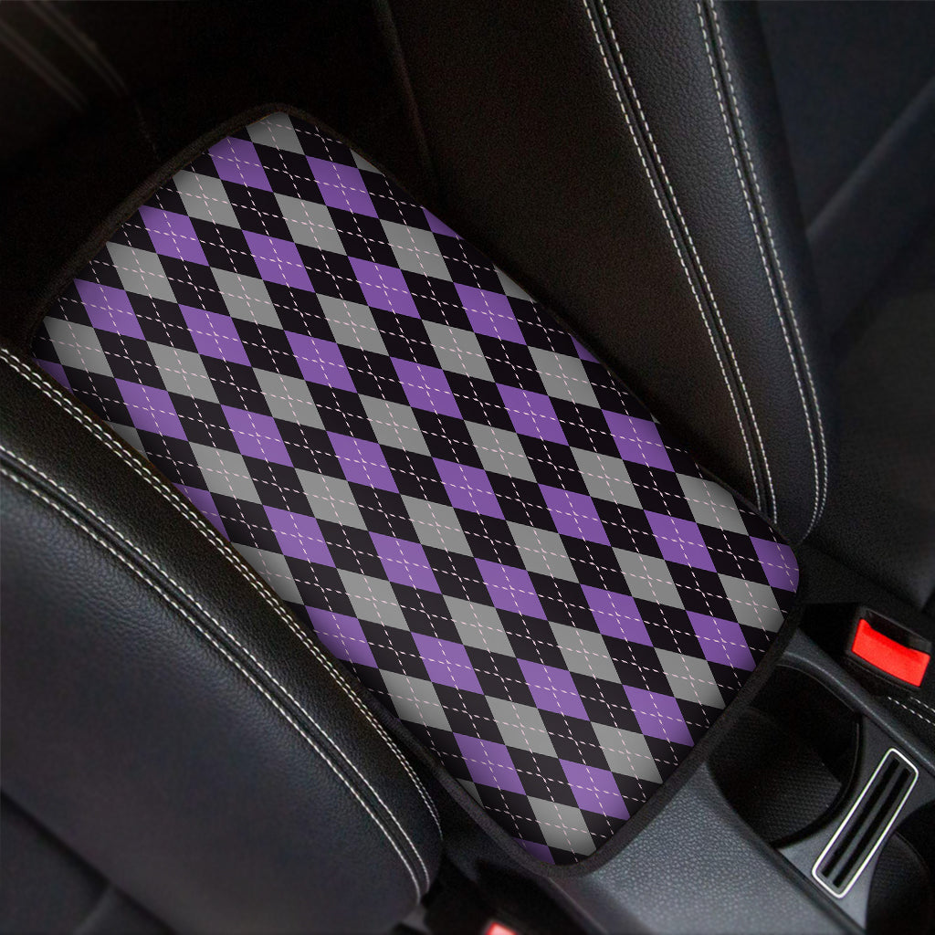 Black Grey And Purple Argyle Print Car Center Console Cover