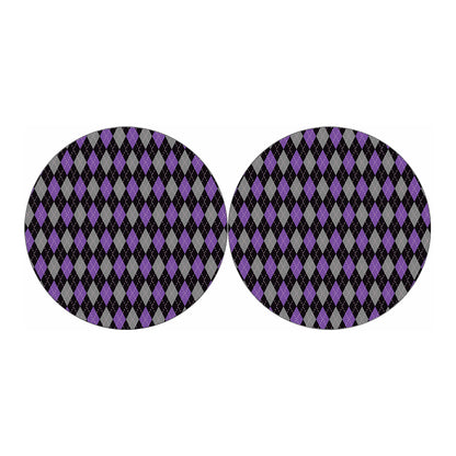 Black Grey And Purple Argyle Print Car Coasters
