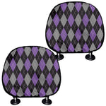 Black Grey And Purple Argyle Print Car Headrest Covers