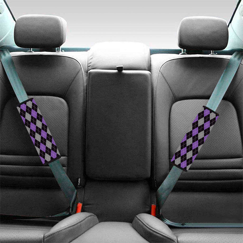 Black Grey And Purple Argyle Print Car Seat Belt Covers