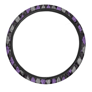 Black Grey And Purple Argyle Print Car Steering Wheel Cover