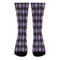 Black Grey And Purple Argyle Print Crew Socks