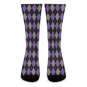 Black Grey And Purple Argyle Print Crew Socks