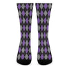 Black Grey And Purple Argyle Print Crew Socks