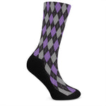 Black Grey And Purple Argyle Print Crew Socks