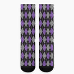 Black Grey And Purple Argyle Print Crew Socks