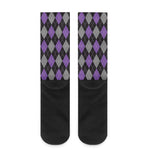 Black Grey And Purple Argyle Print Crew Socks