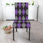Black Grey And Purple Argyle Print Dining Chair Slipcover