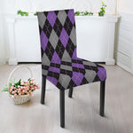 Black Grey And Purple Argyle Print Dining Chair Slipcover