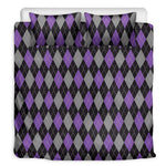 Black Grey And Purple Argyle Print Duvet Cover Bedding Set