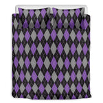 Black Grey And Purple Argyle Print Duvet Cover Bedding Set