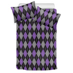 Black Grey And Purple Argyle Print Duvet Cover Bedding Set