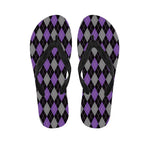 Black Grey And Purple Argyle Print Flip Flops