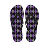 Black Grey And Purple Argyle Print Flip Flops