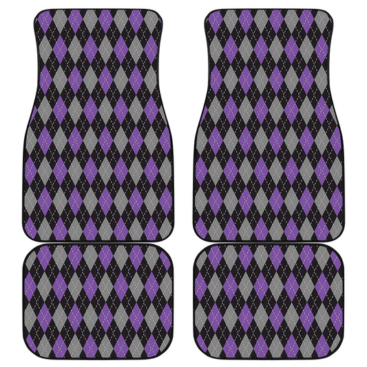 Black Grey And Purple Argyle Print Front and Back Car Floor Mats