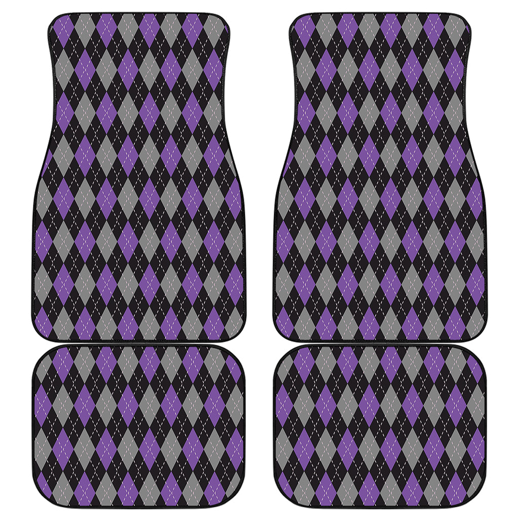 Black Grey And Purple Argyle Print Front and Back Car Floor Mats