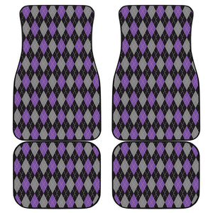 Black Grey And Purple Argyle Print Front and Back Car Floor Mats