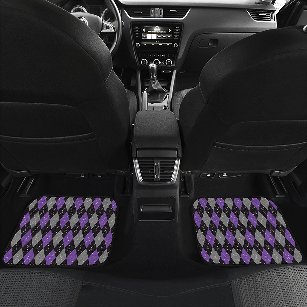 Black Grey And Purple Argyle Print Front and Back Car Floor Mats