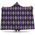 Black Grey And Purple Argyle Print Hooded Blanket