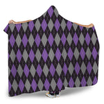 Black Grey And Purple Argyle Print Hooded Blanket