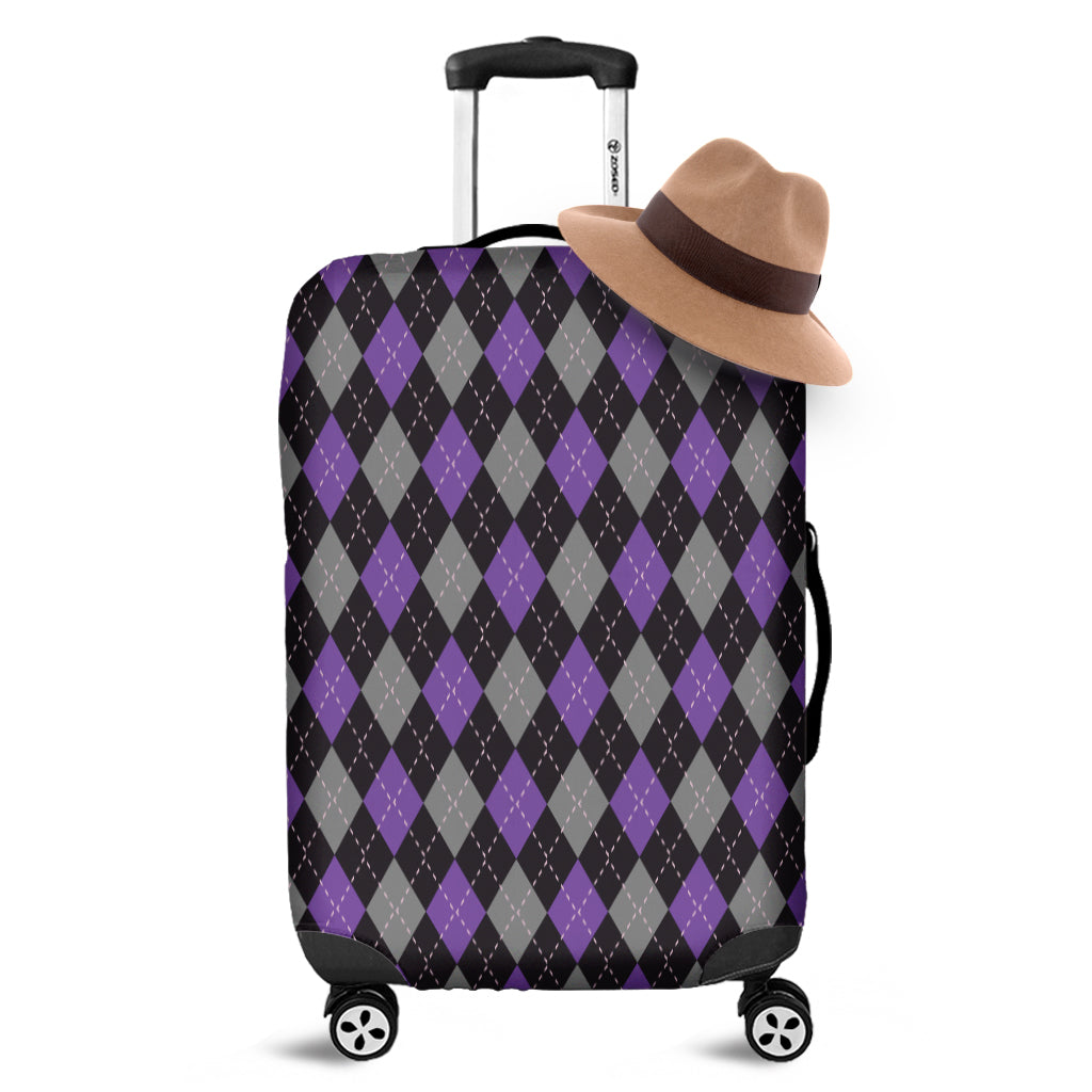 Black Grey And Purple Argyle Print Luggage Cover