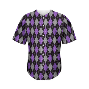 Black Grey And Purple Argyle Print Men's Baseball Jersey