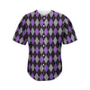 Black Grey And Purple Argyle Print Men's Baseball Jersey