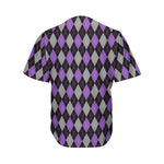 Black Grey And Purple Argyle Print Men's Baseball Jersey