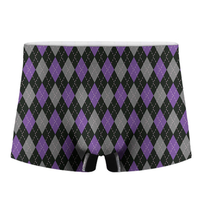 Black Grey And Purple Argyle Print Men's Boxer Briefs