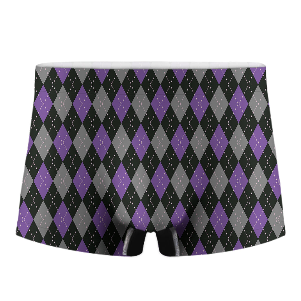 Black Grey And Purple Argyle Print Men's Boxer Briefs