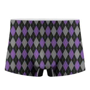 Black Grey And Purple Argyle Print Men's Boxer Briefs