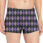 Black Grey And Purple Argyle Print Men's Boxer Briefs