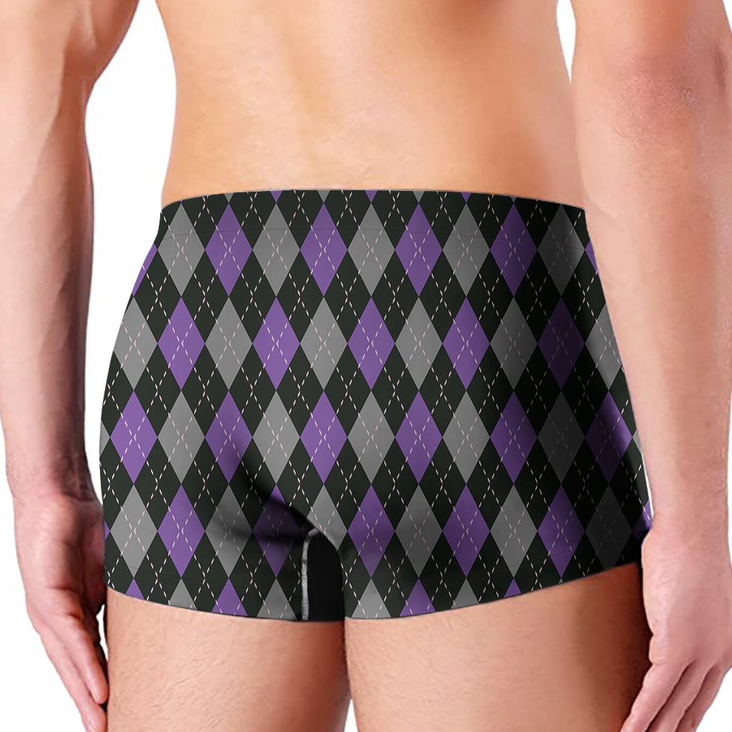 Black Grey And Purple Argyle Print Men's Boxer Briefs