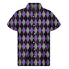 Black Grey And Purple Argyle Print Men's Short Sleeve Shirt