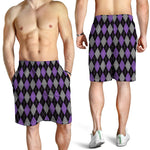 Black Grey And Purple Argyle Print Men's Shorts