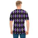 Black Grey And Purple Argyle Print Men's T-Shirt