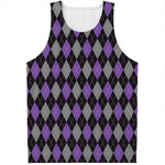 Black Grey And Purple Argyle Print Men's Tank Top