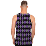 Black Grey And Purple Argyle Print Men's Tank Top