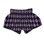 Black Grey And Purple Argyle Print Muay Thai Boxing Shorts