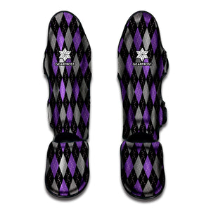 Black Grey And Purple Argyle Print Muay Thai Shin Guard