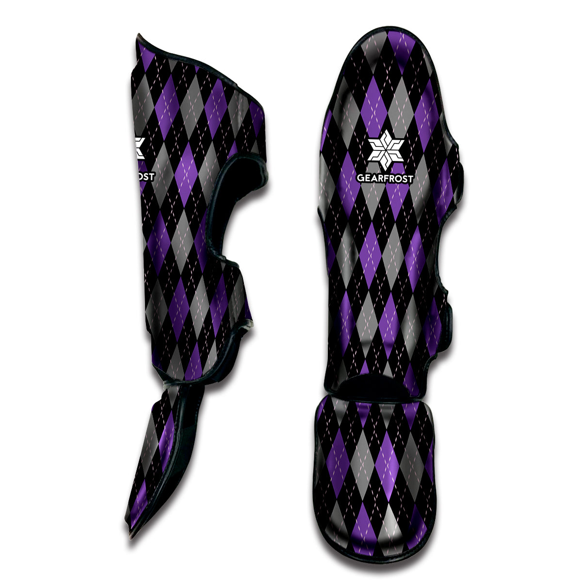 Black Grey And Purple Argyle Print Muay Thai Shin Guard