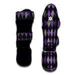 Black Grey And Purple Argyle Print Muay Thai Shin Guard