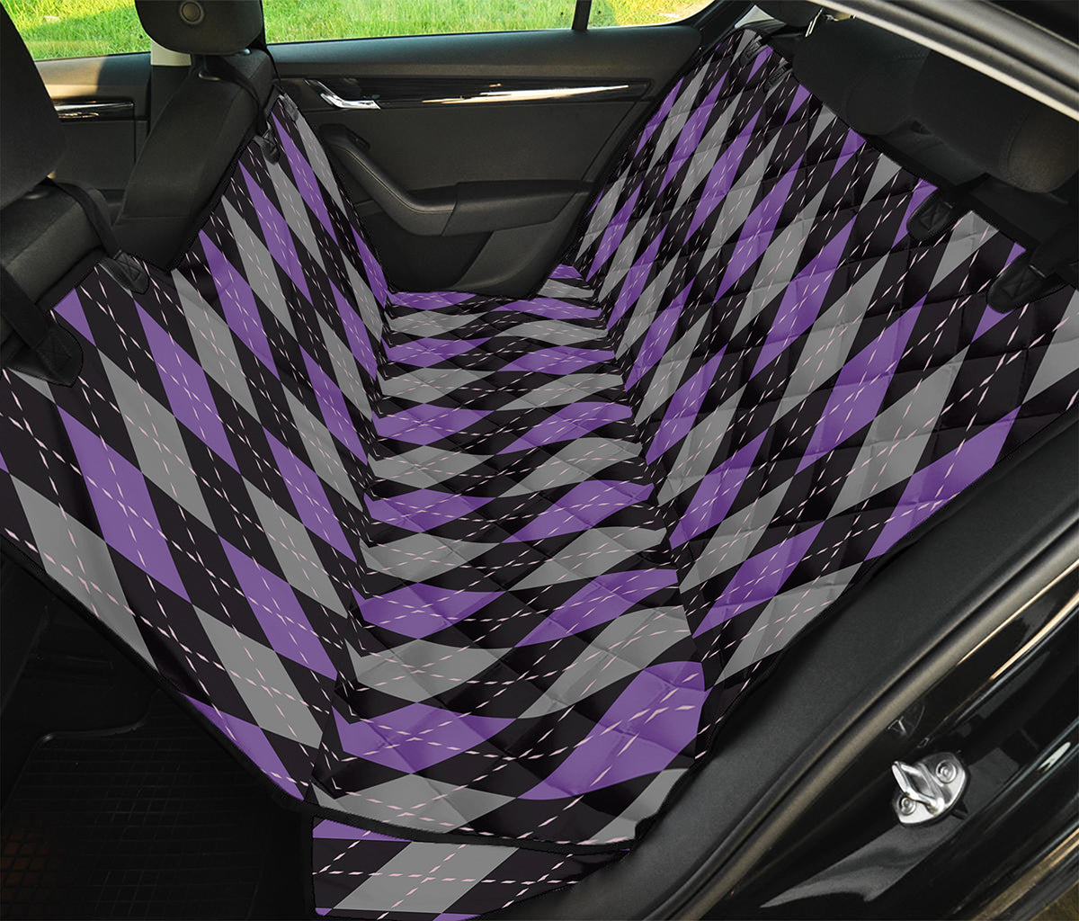 Black Grey And Purple Argyle Print Pet Car Back Seat Cover