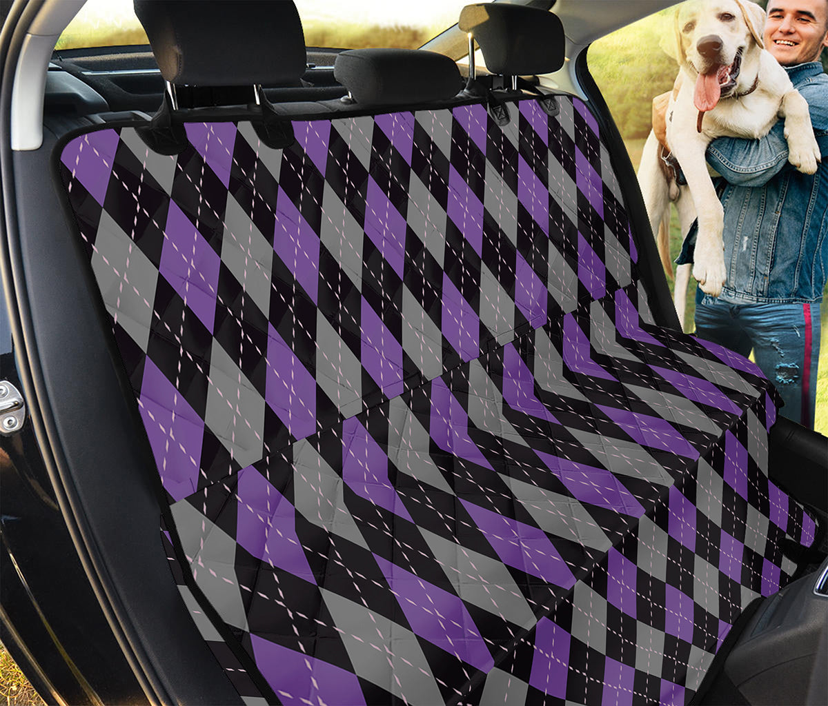 Black Grey And Purple Argyle Print Pet Car Back Seat Cover