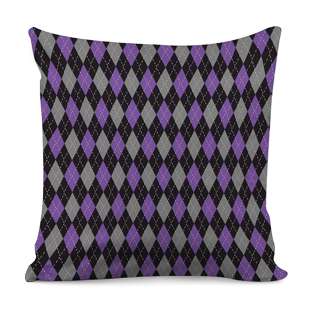 Black Grey And Purple Argyle Print Pillow Cover