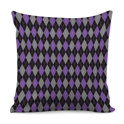 Black Grey And Purple Argyle Print Pillow Cover