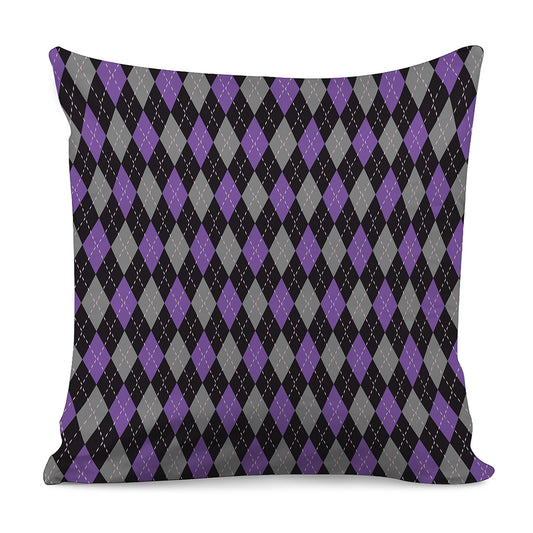 Black Grey And Purple Argyle Print Pillow Cover