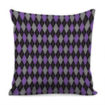 Black Grey And Purple Argyle Print Pillow Cover