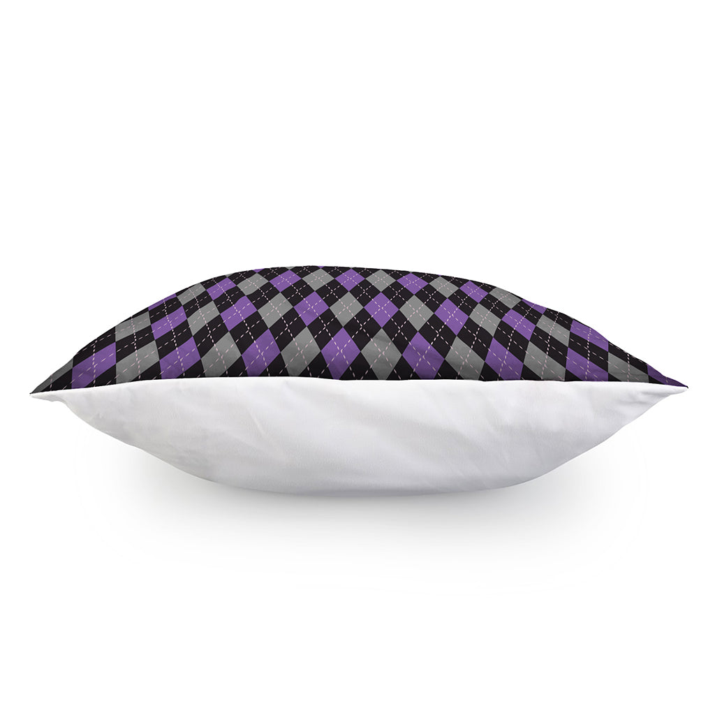Black Grey And Purple Argyle Print Pillow Cover